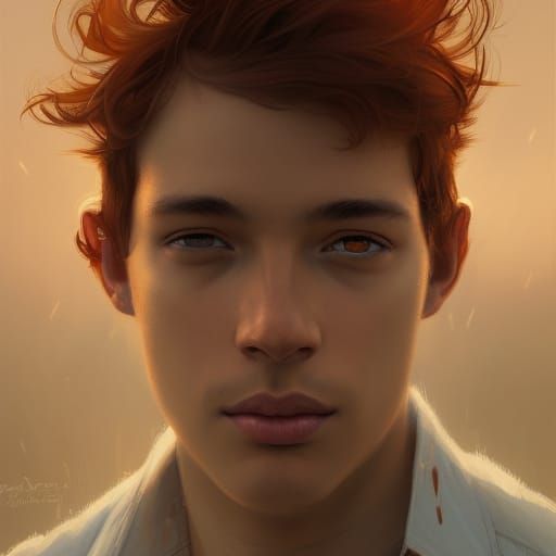 Auburn-haired Boy Portrait in Hyperdetailed Digital Art