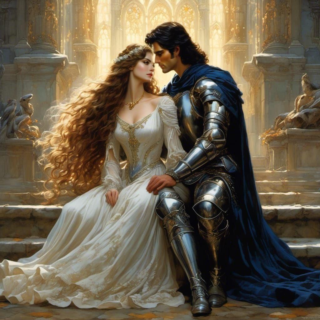 Knight and Lady in Adoring Embrace