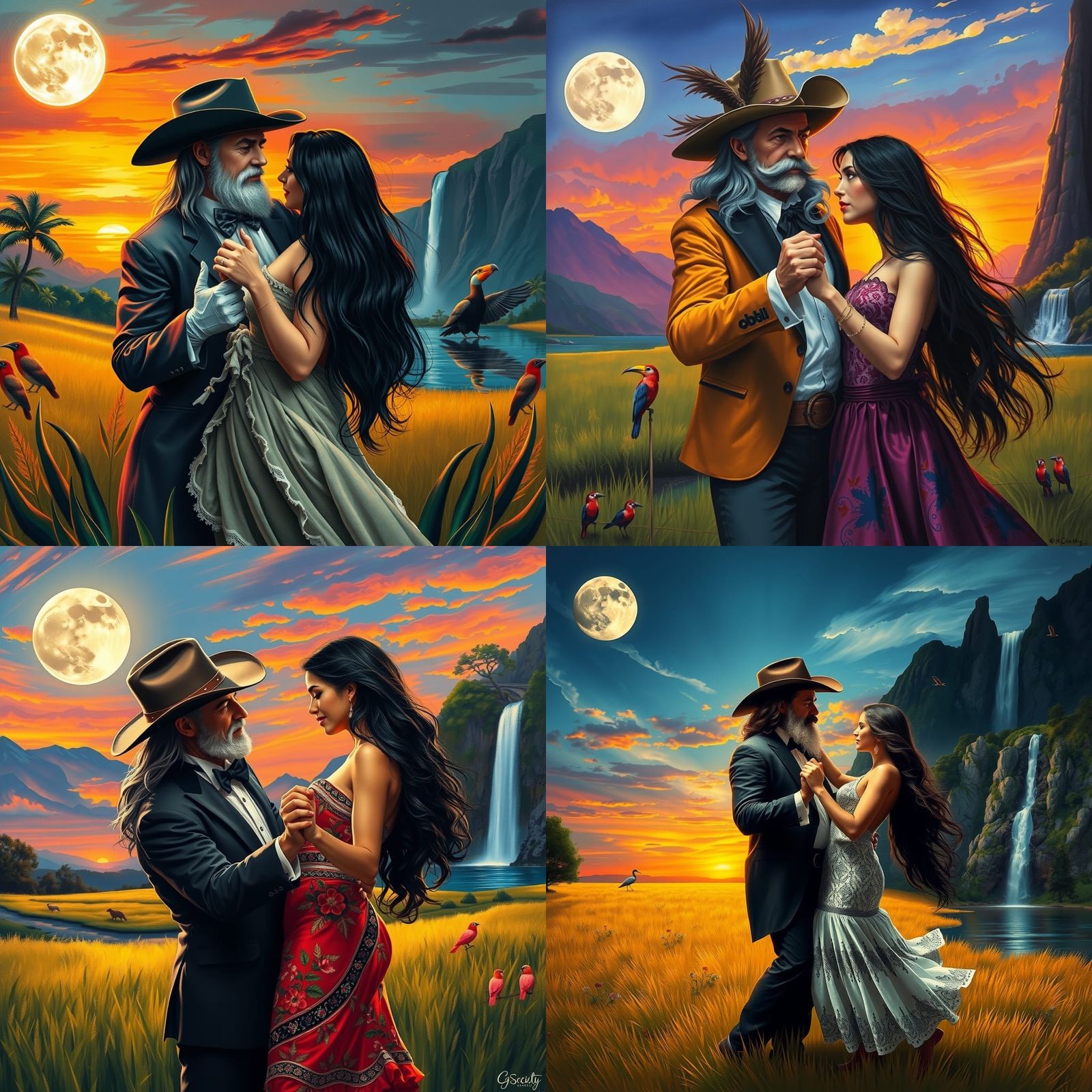 Cowboy Dances with Woman Under Moonlight: Graffiti Art