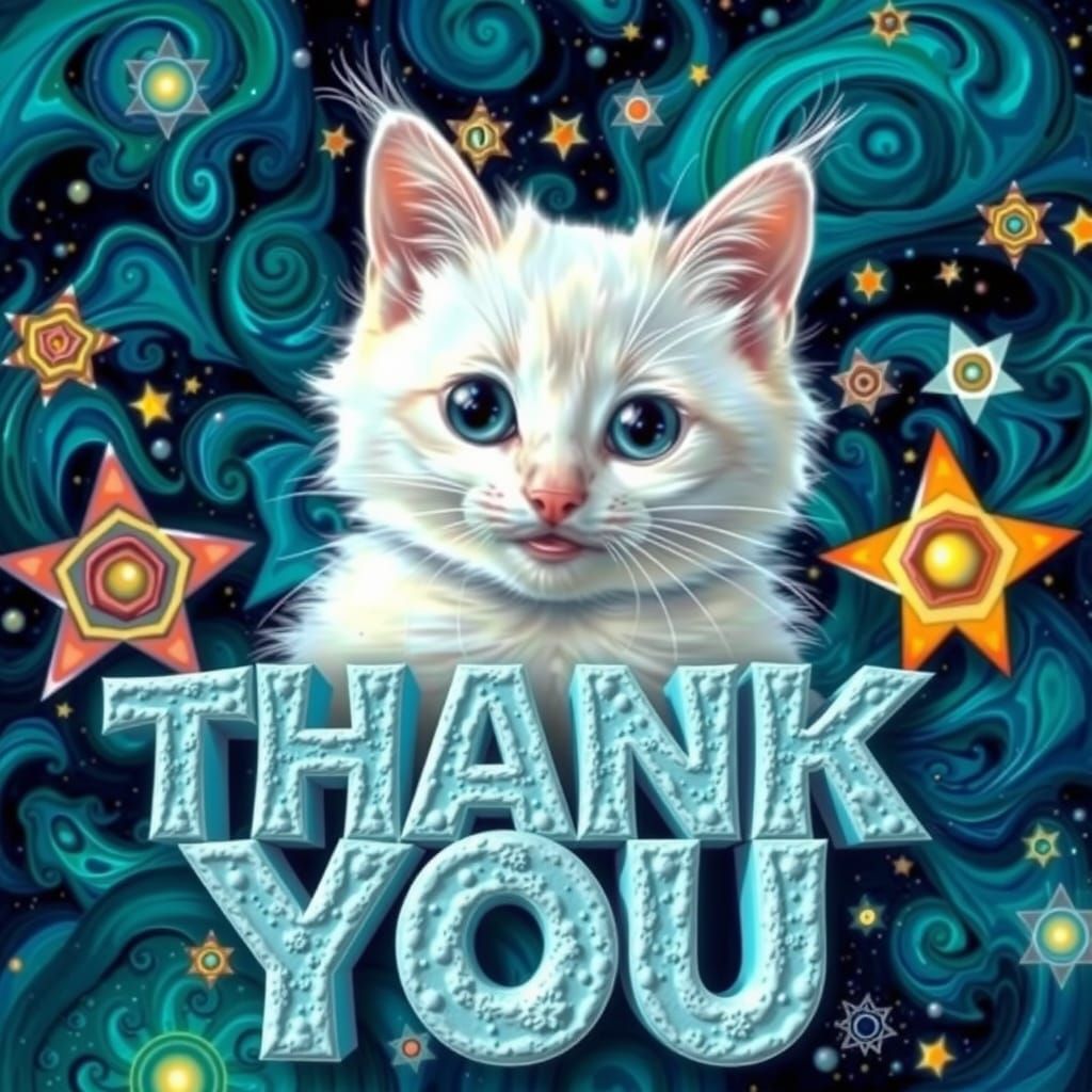 Text that says "THANK YOU"  in a whimsical curly psychedelic textured font. Bold, extra bold, double bold font. Thick, e...