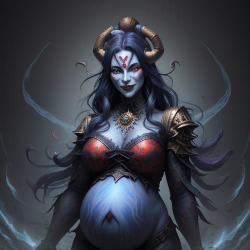 Demonic Jester Woman with Jester Child in Womb