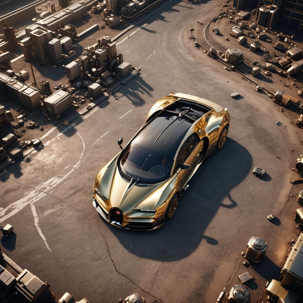 Golden Bugatti with Sci-Fi Cinematic Background