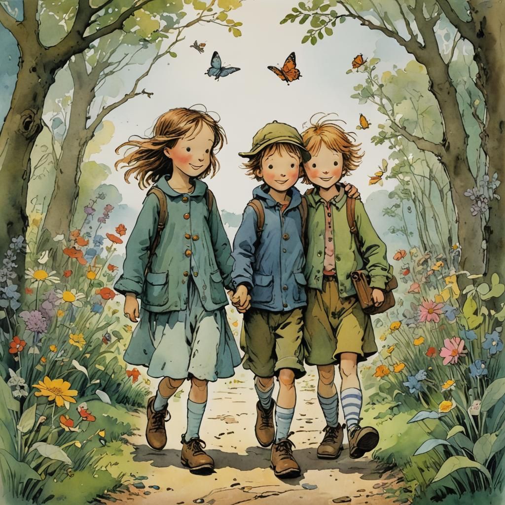 Charming Friendship Illustration in Children's Book Style