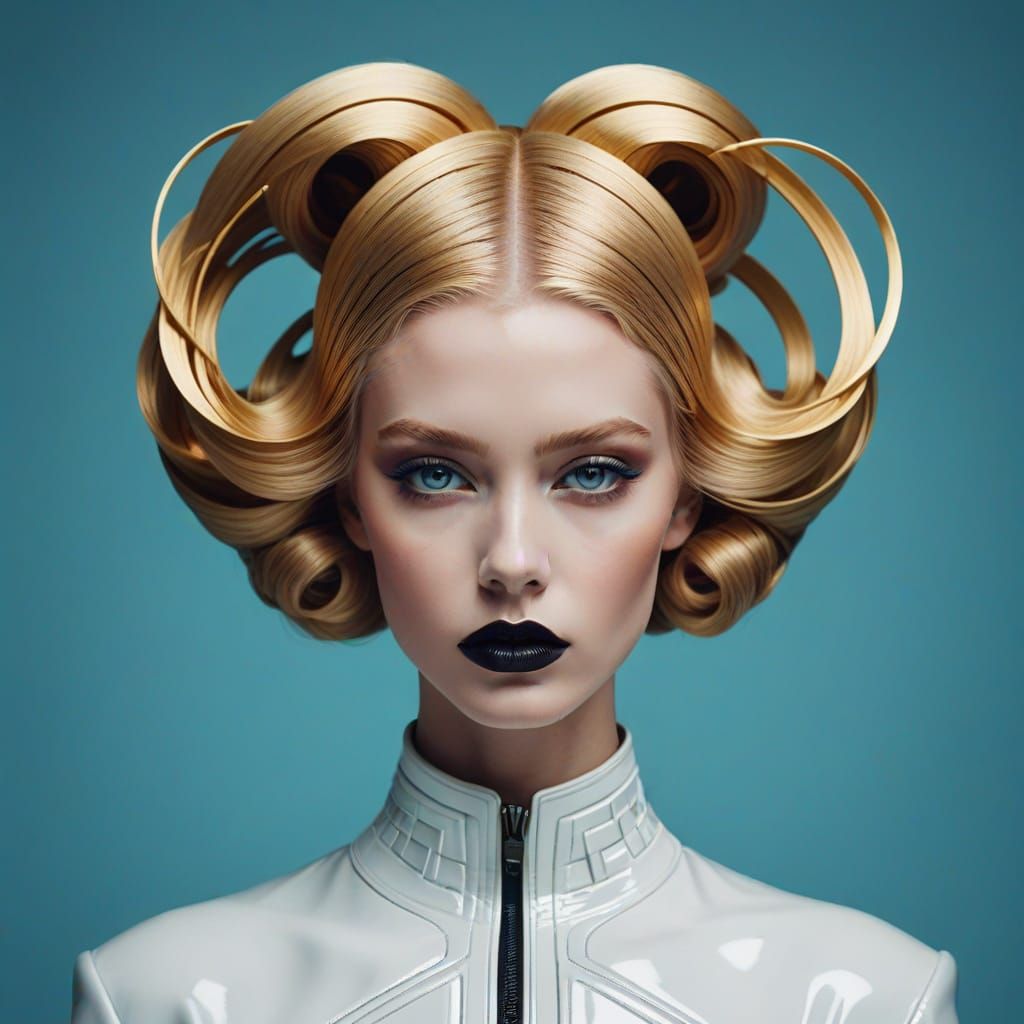 A high-fashion avant-garde portrait of a model with an intri...