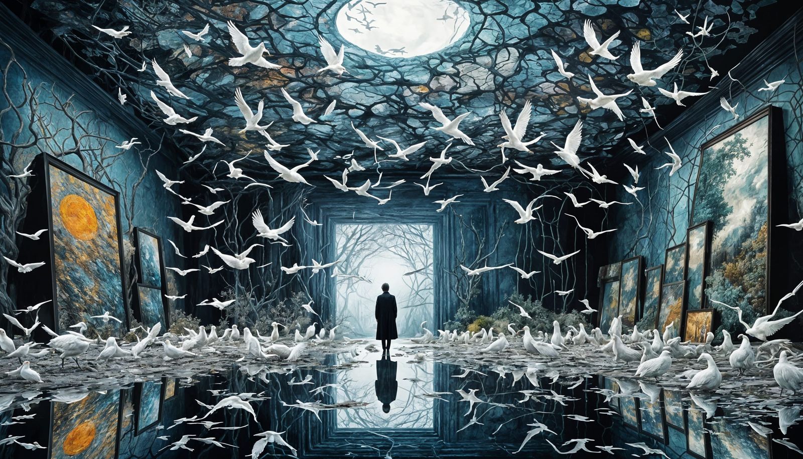 Surreal Dreamscape with Glowing Creatures and Fragmented Mir...