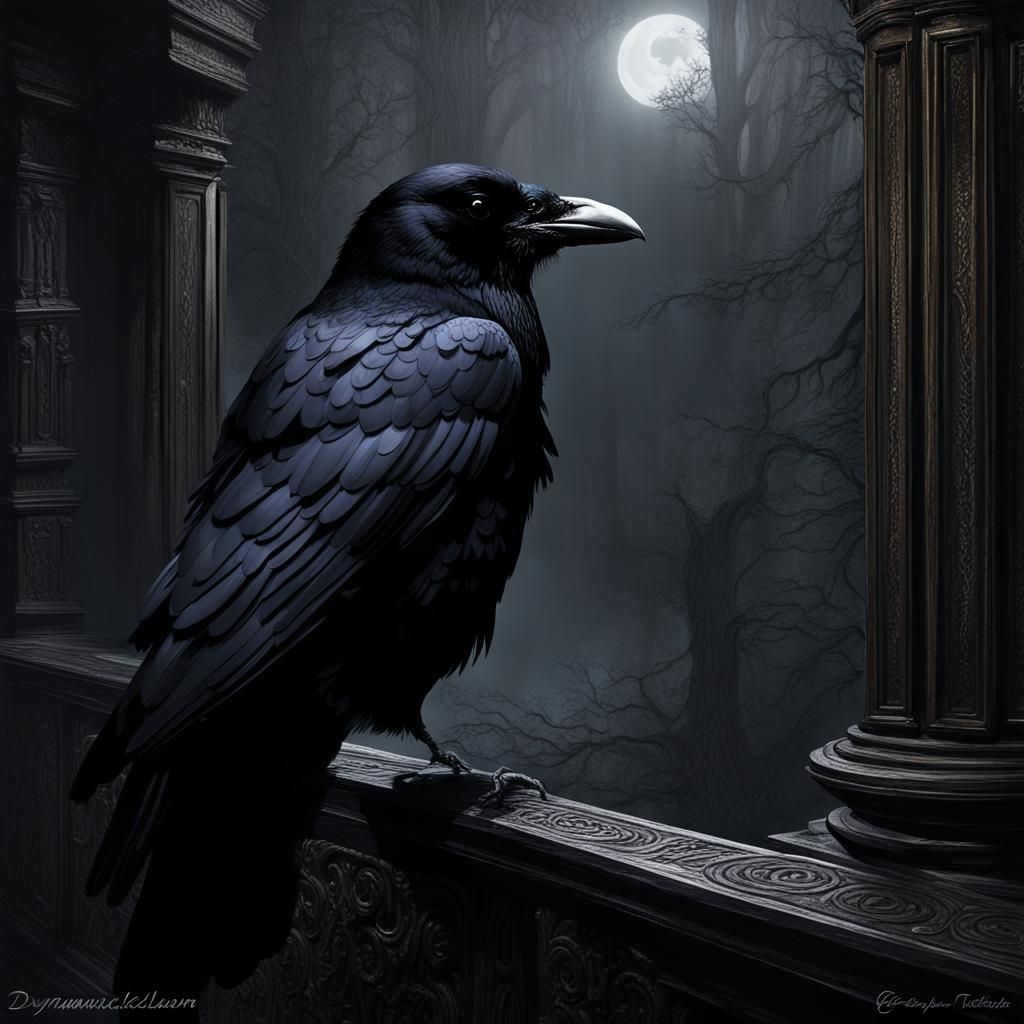 Dark Fantasy Raven in Purple and Yellow, 8k