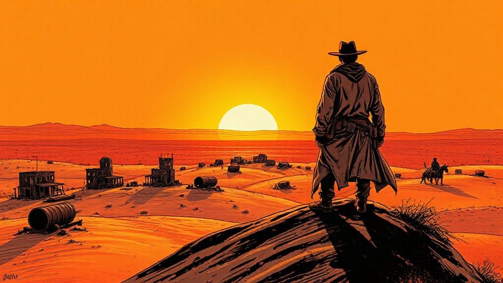 Post-Apocalyptic Outlaw in Gritty Comic Book Style