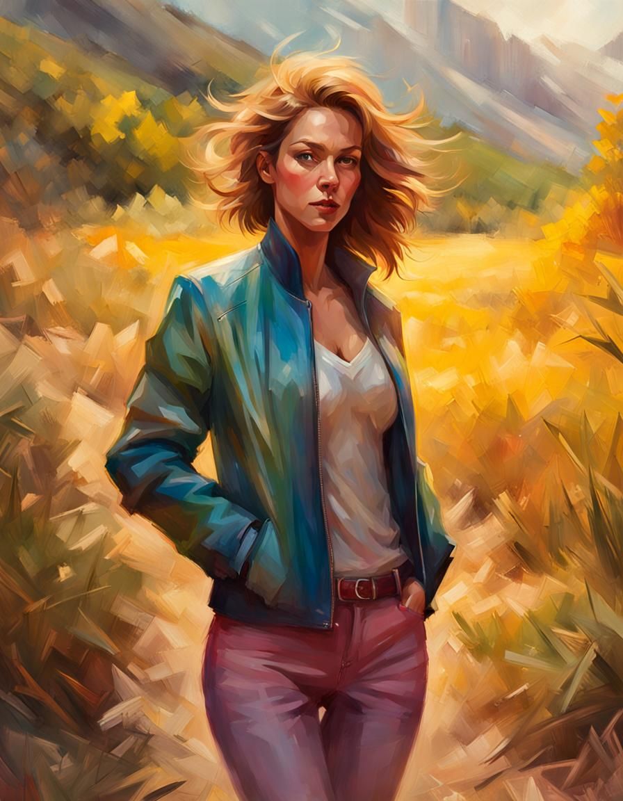 Woman in Vinyl Jacket: Dark Fantasy Portrait