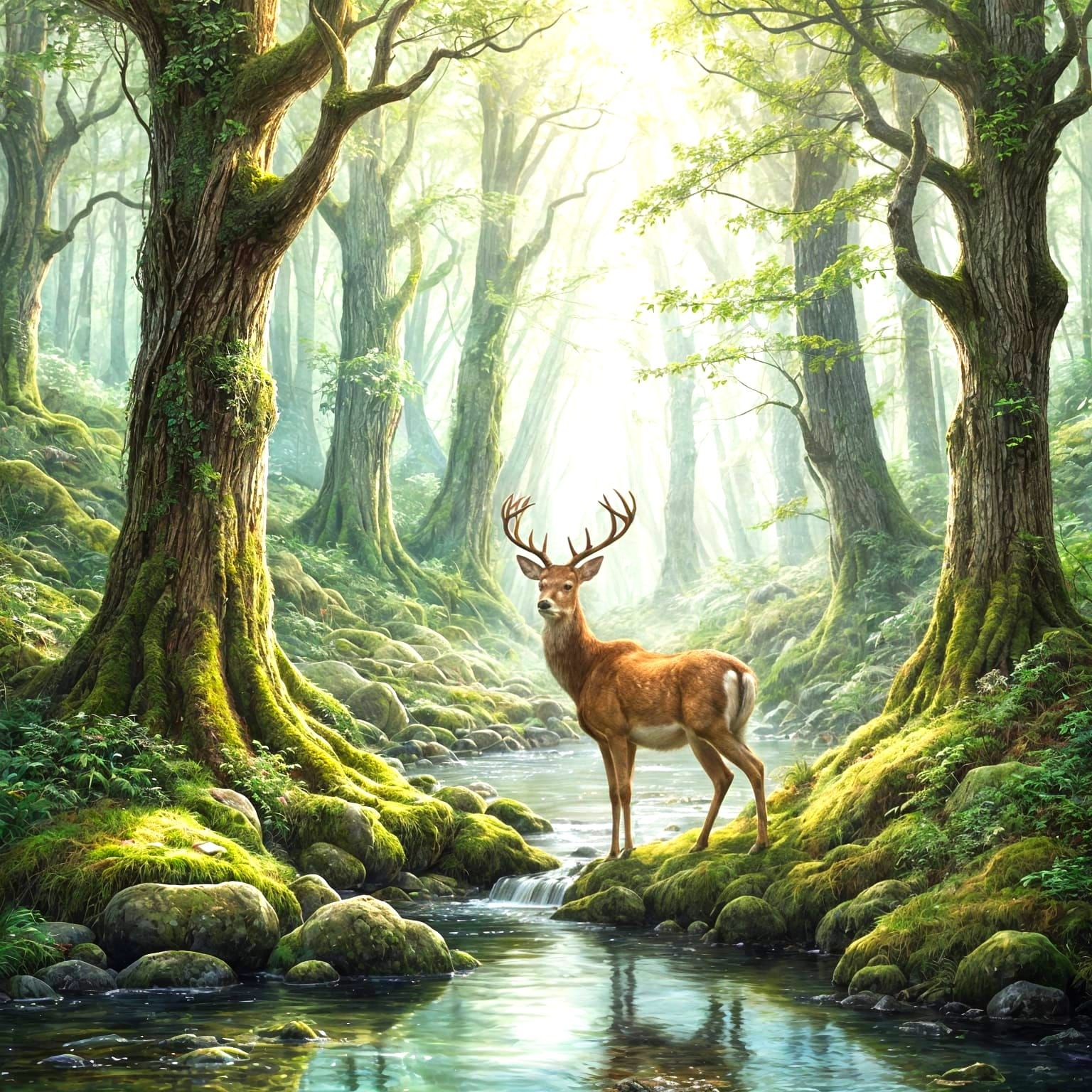 Gentle Deer in Sunlit Forest Clearing