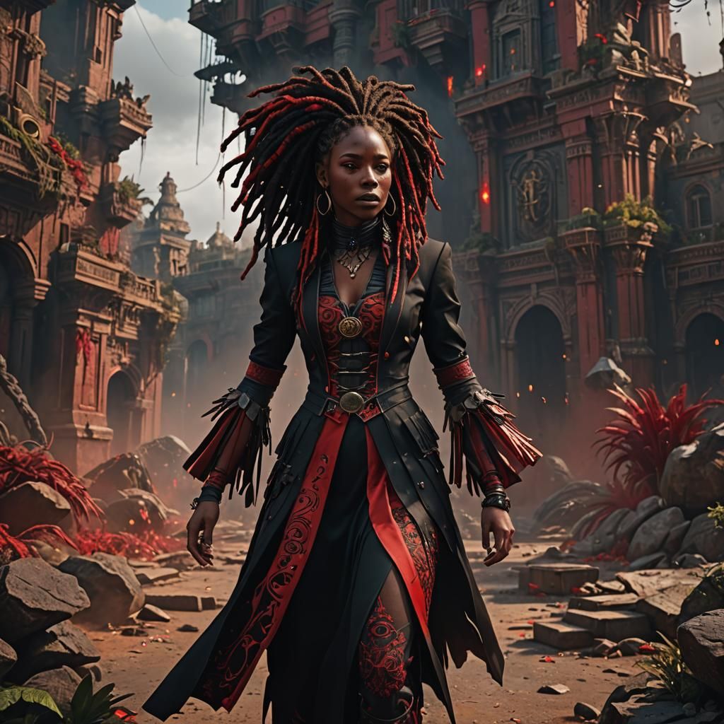Black Girl in Red Suit: Fantasy Concept Art