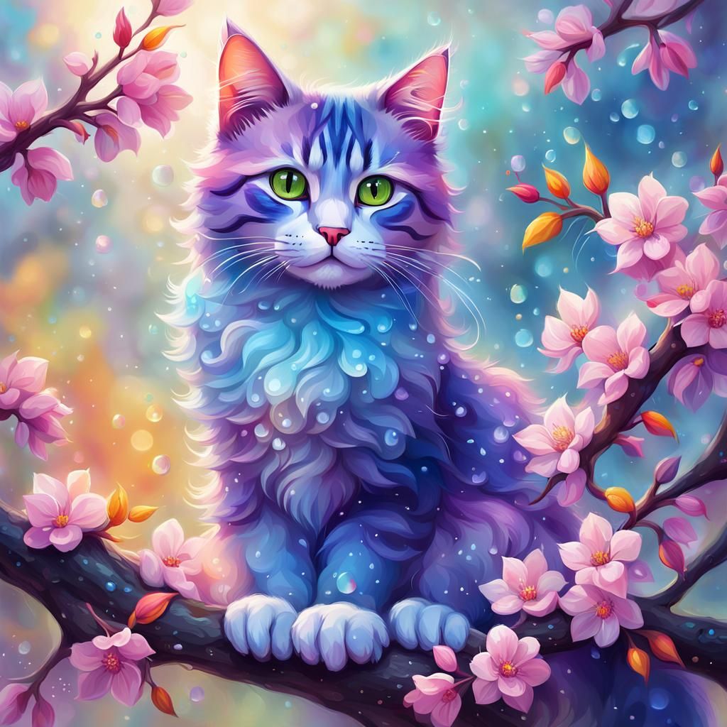 Cat in Spring Blossom Oil Painting