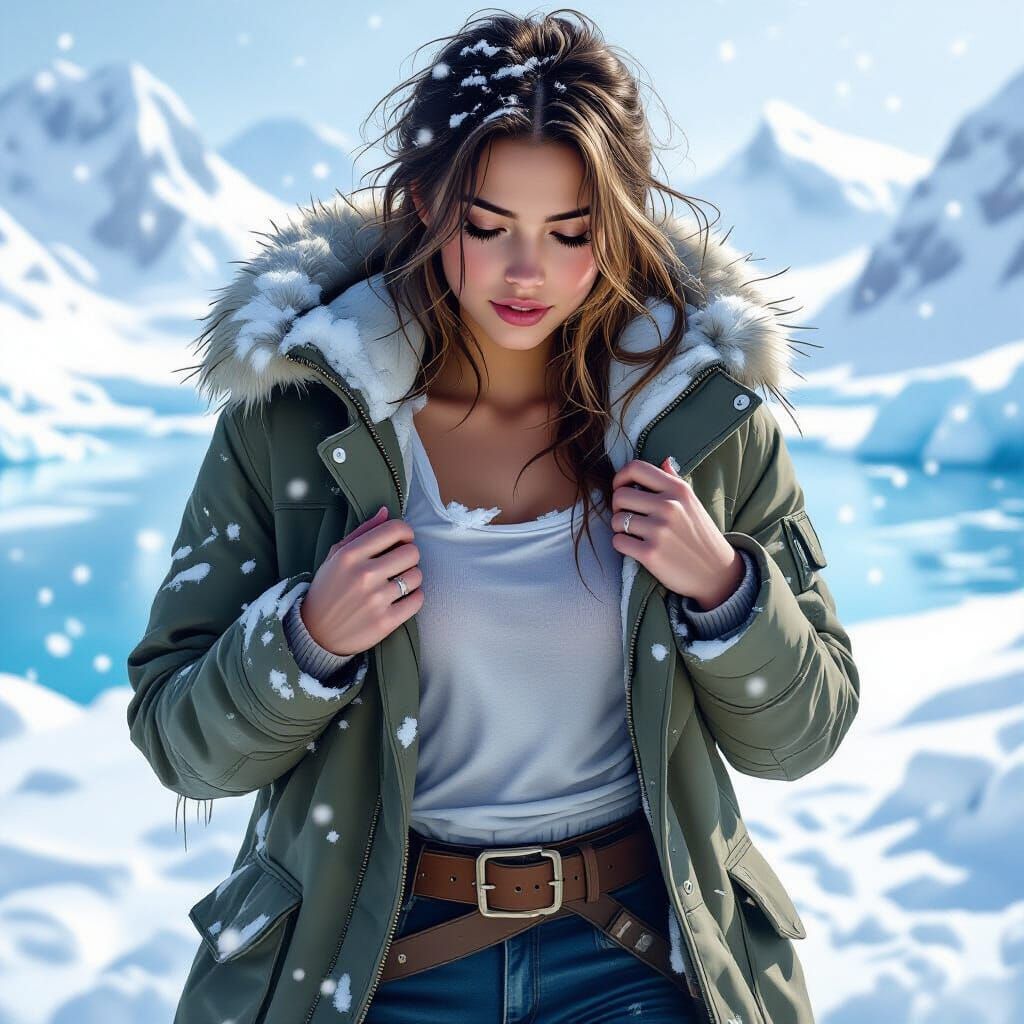 Arctic Outpost Woman in Worn Fabric, Digital Art