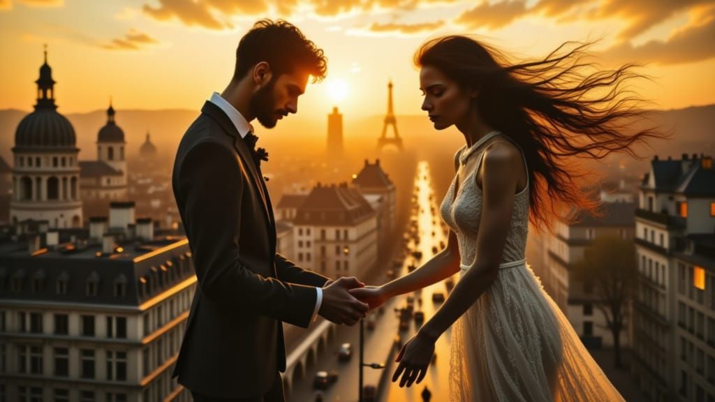 Rooftop Romance at Sunset in Paris