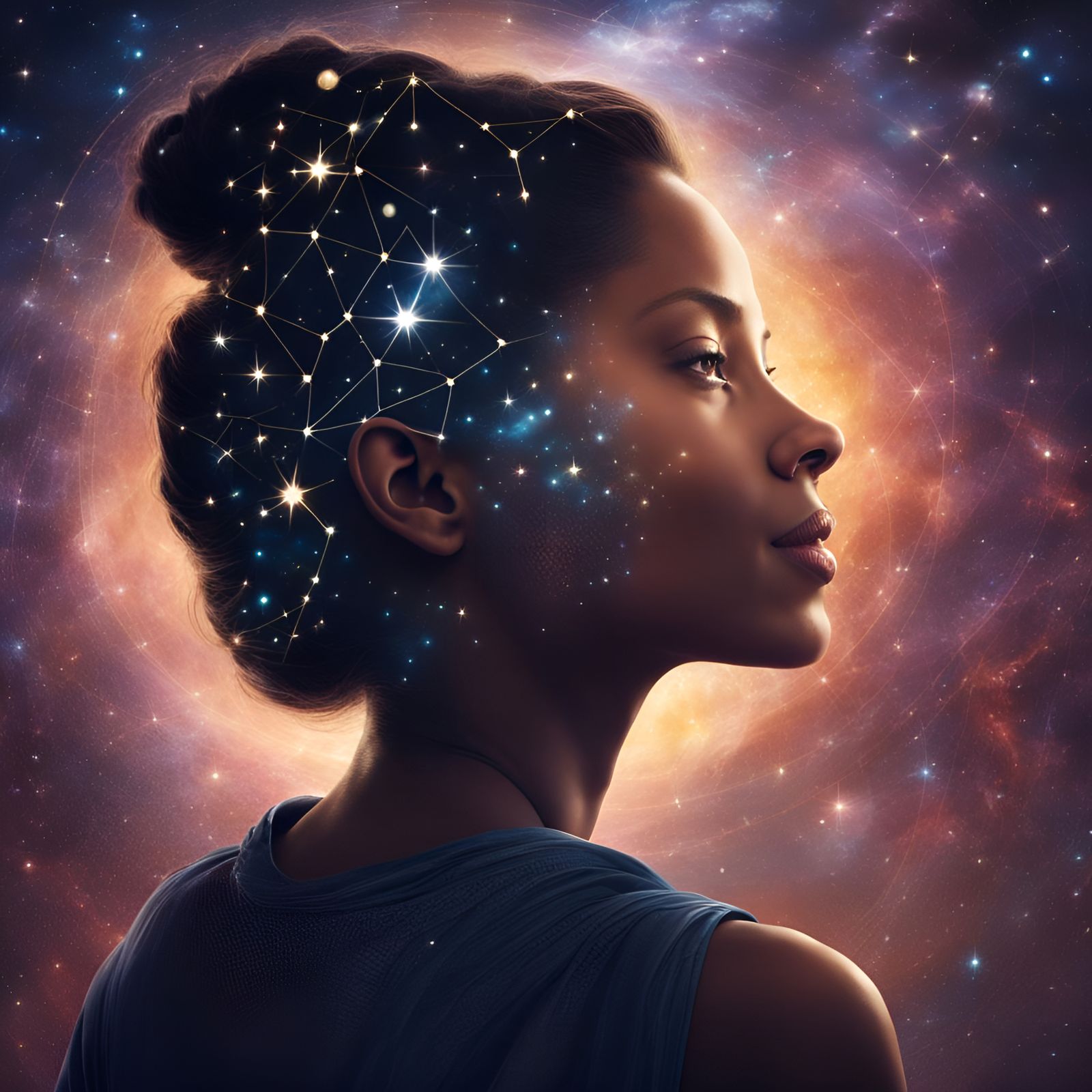 Celestial Woman Portrait Crafted from Star Constellations