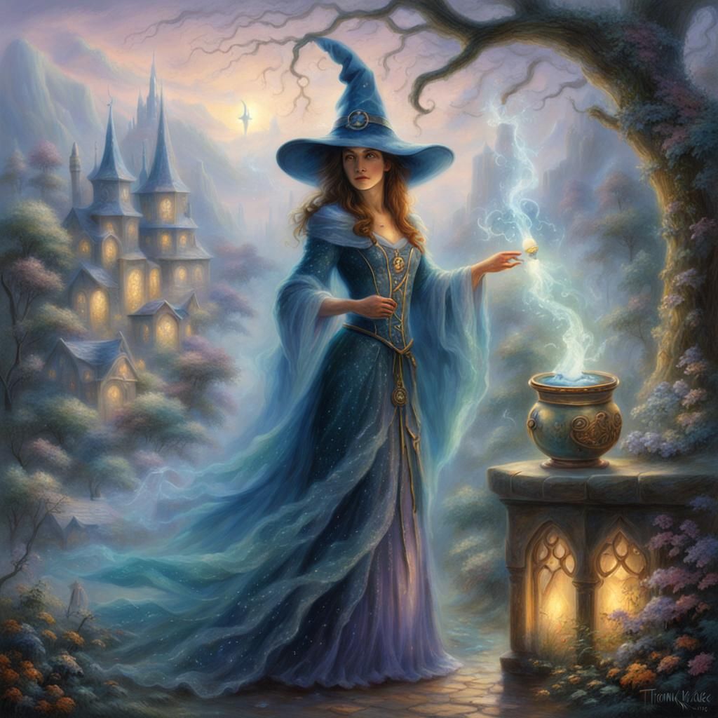 Ethereal Sorceress in Fantasy Landscape