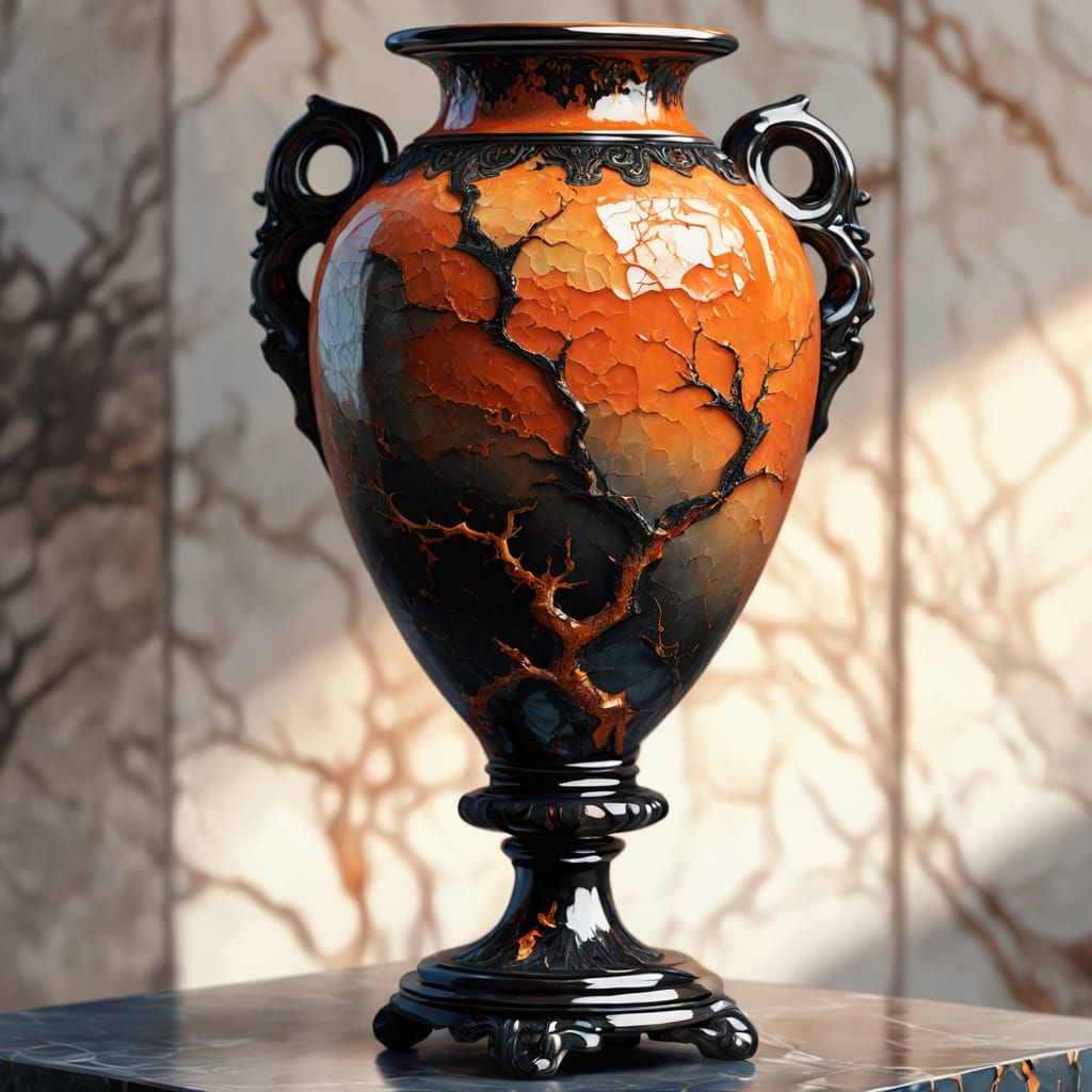 Elegant Porcelain Vase with Fiery Glaze and Cracked Texture