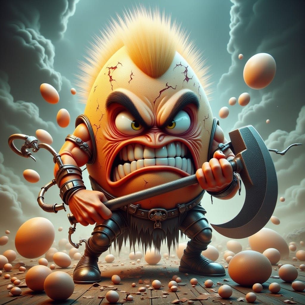 Angry Punk Egg Warrior with Axe in 3D