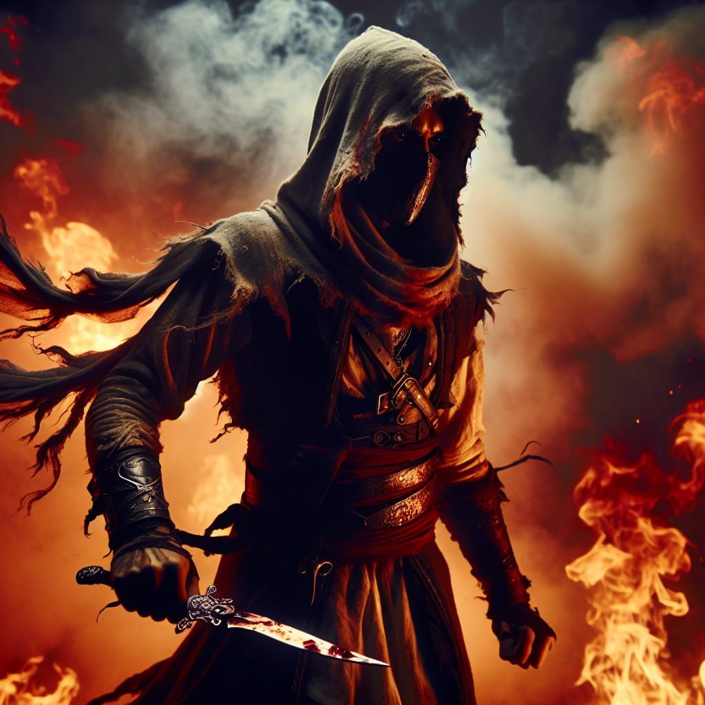 Deadly Assassin Strides Through Fire With Dagger
