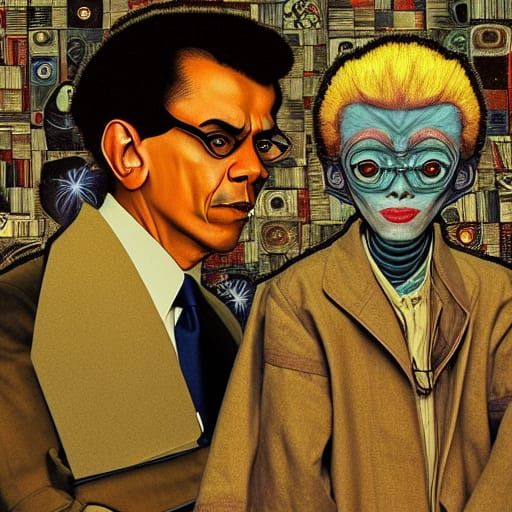 Surreal Obama Trump Troll in Watercolor Style