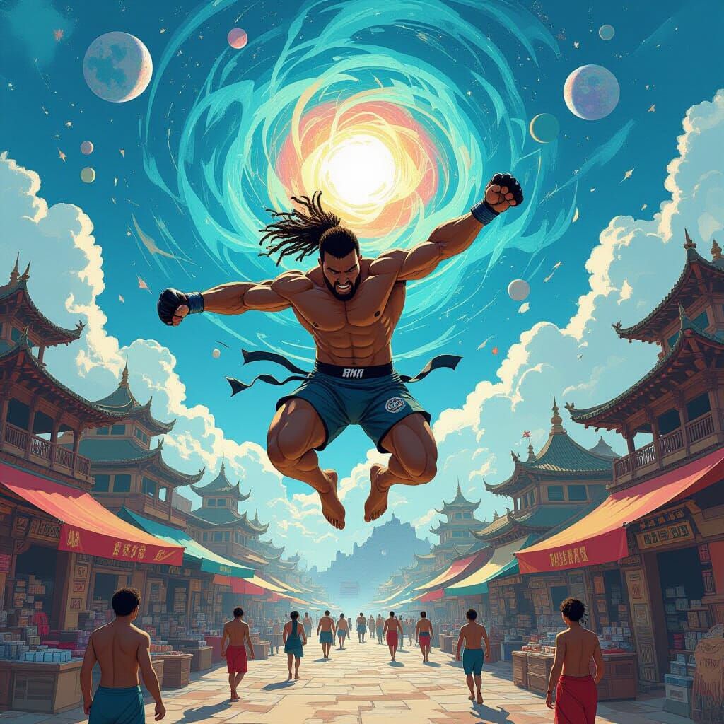 Cosmic MMA Fighter in Futuristic Market