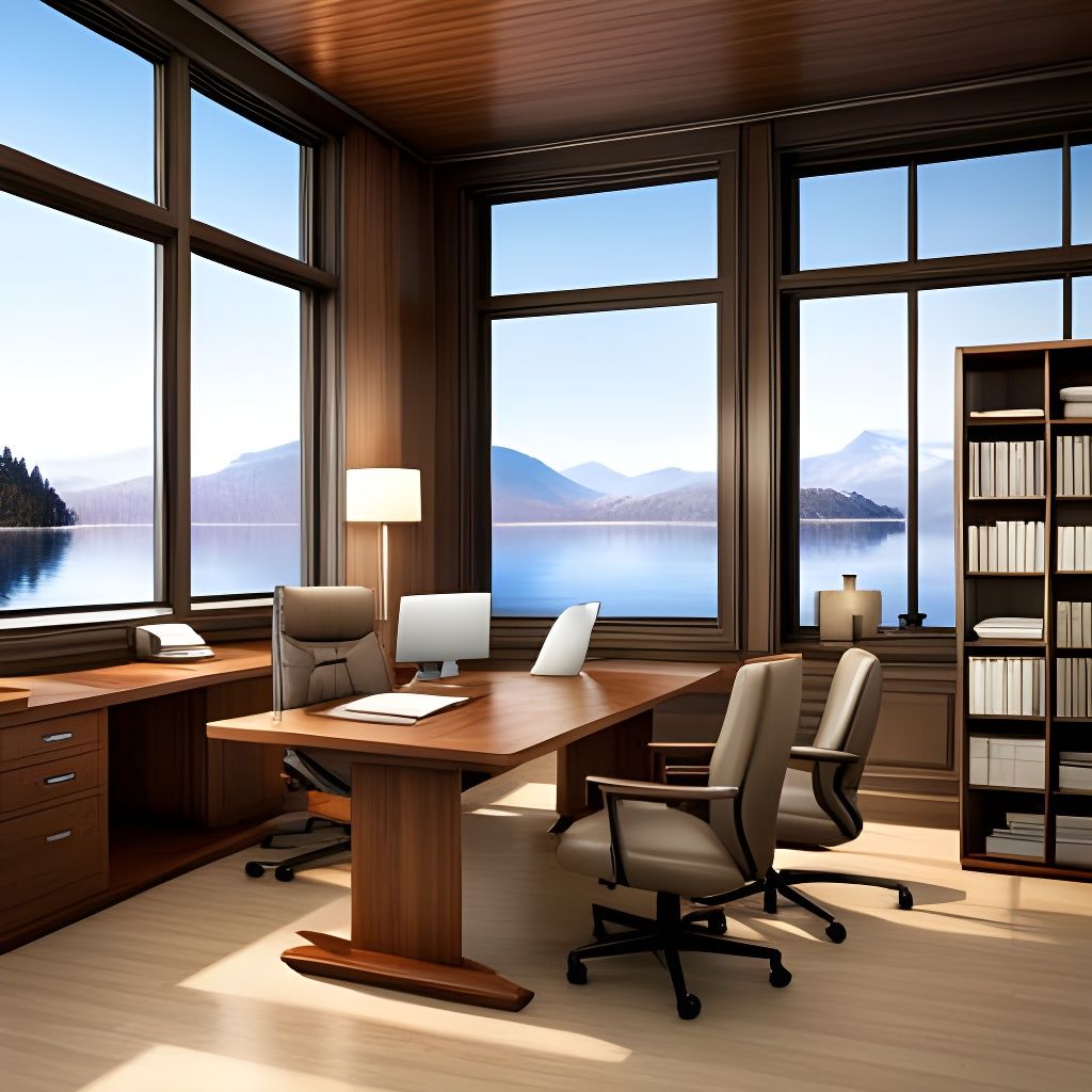 Cozy Lakeside Office Design in Hyperrealism