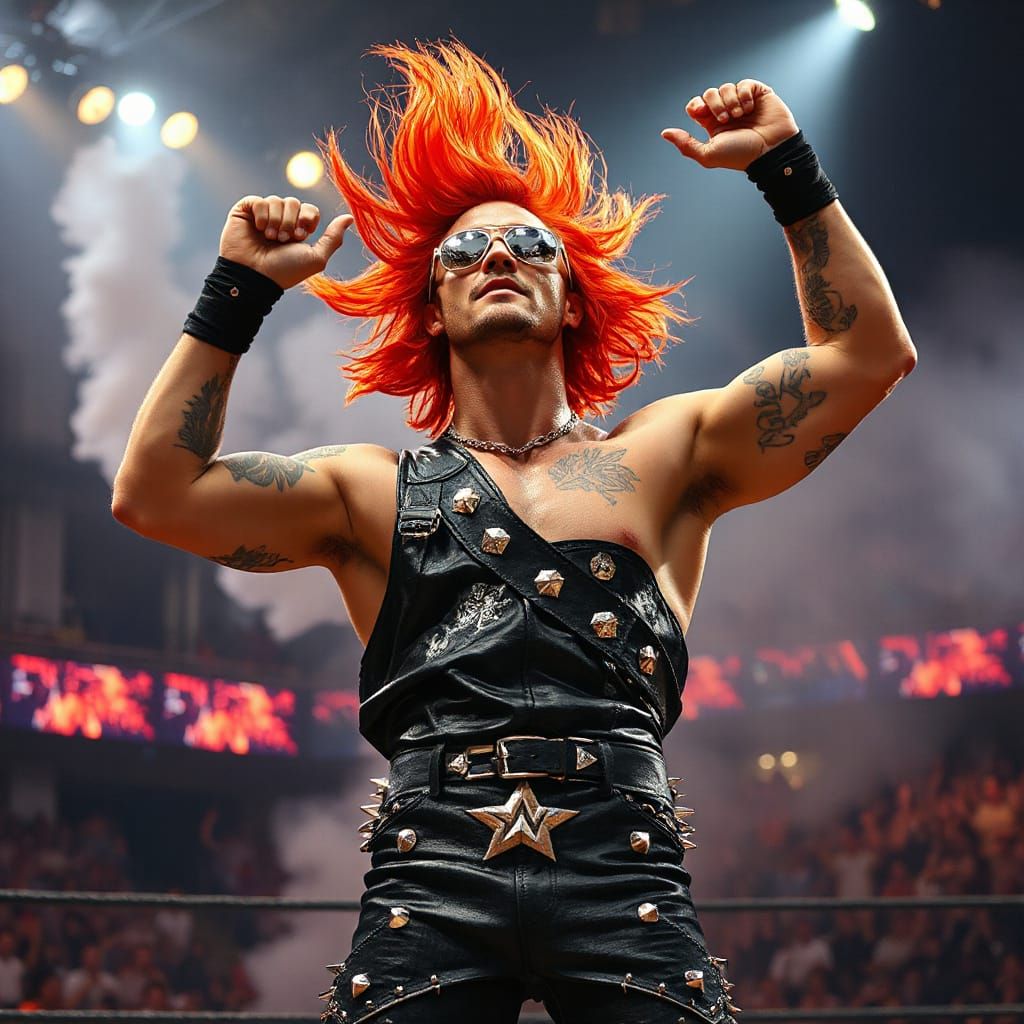 Cyberpunk Wrestler in Flaming Haze