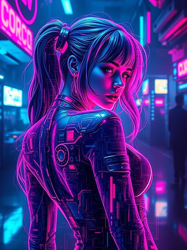 Cyberpunk Girl Hologram Glitch Art