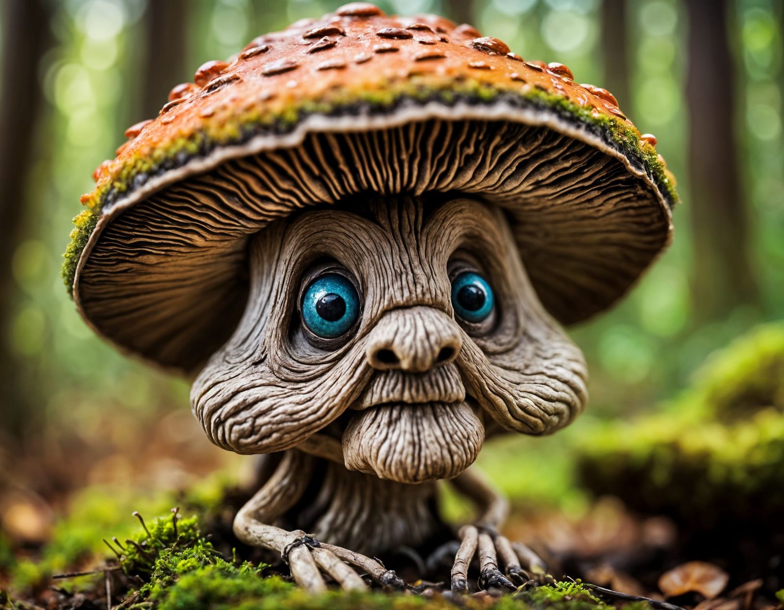 Close Up Of A Crazy Old Mushroom In Tilt Shift Photography
