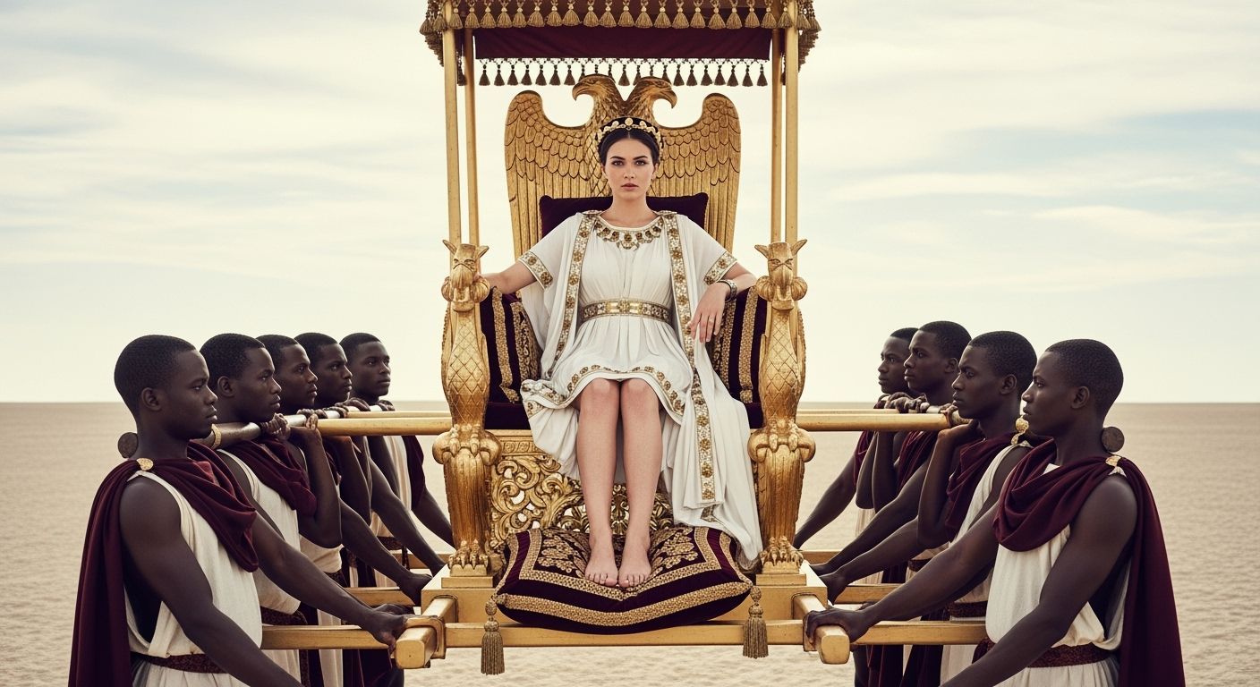 Regal Roman Empress on Imperial Litter Throne