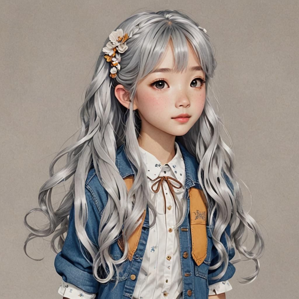 Anime Girl Portrait with White Hair in 3D Style