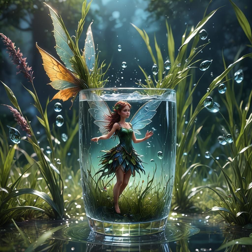 Fairy in Dewy Glass: Detailed Matte Painting
