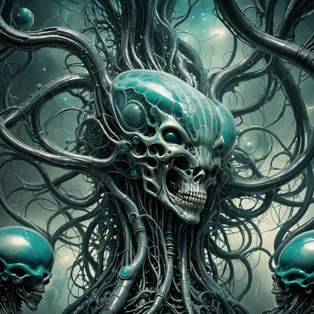 Dark Surreal Biomechanics with Ethereal Mist