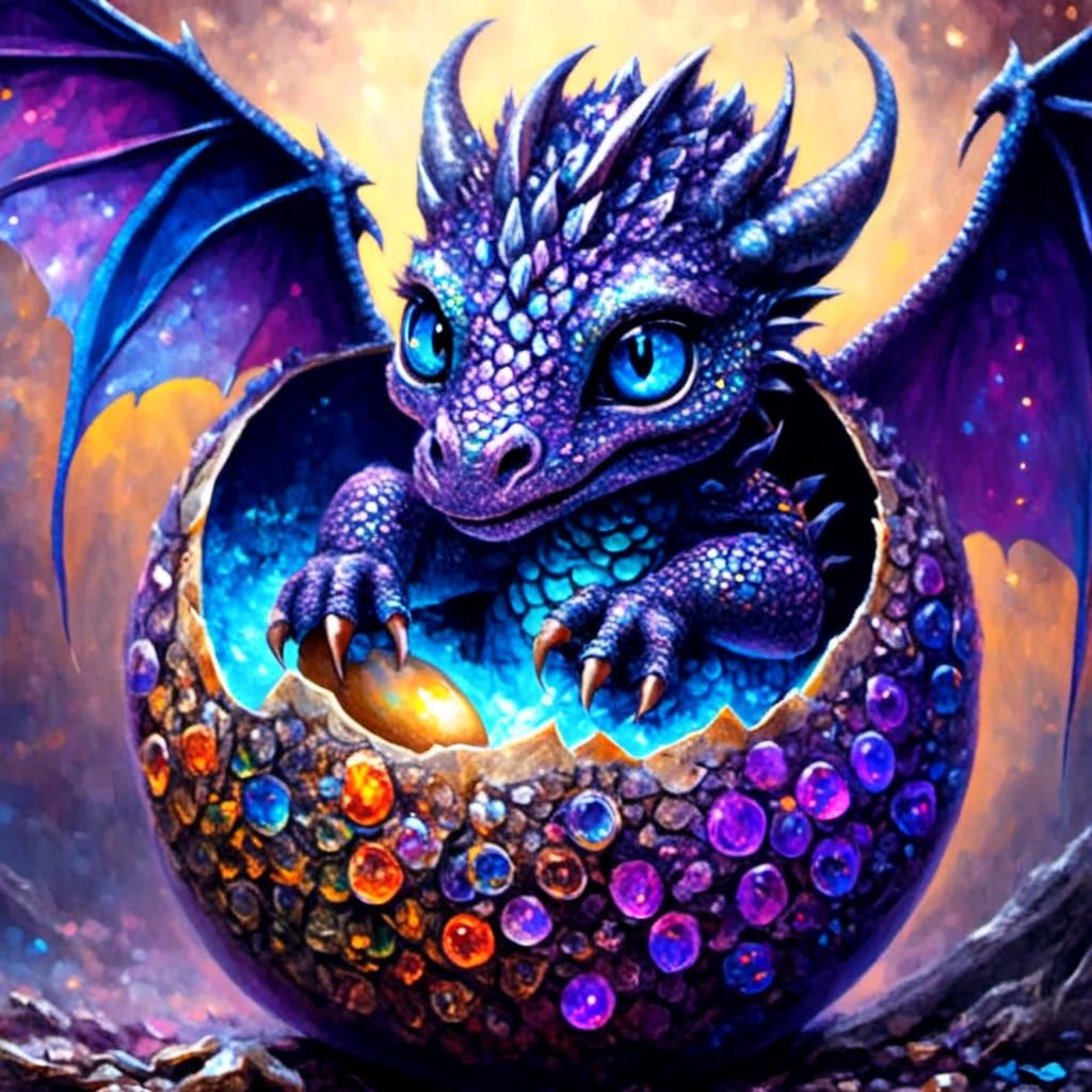 Adorable Baby Dragon Hatchling in Colorful Nebula