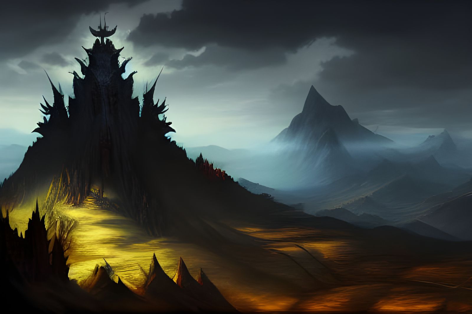 Dragon Overlooking Mountain Temple in Dark Fantasy Art