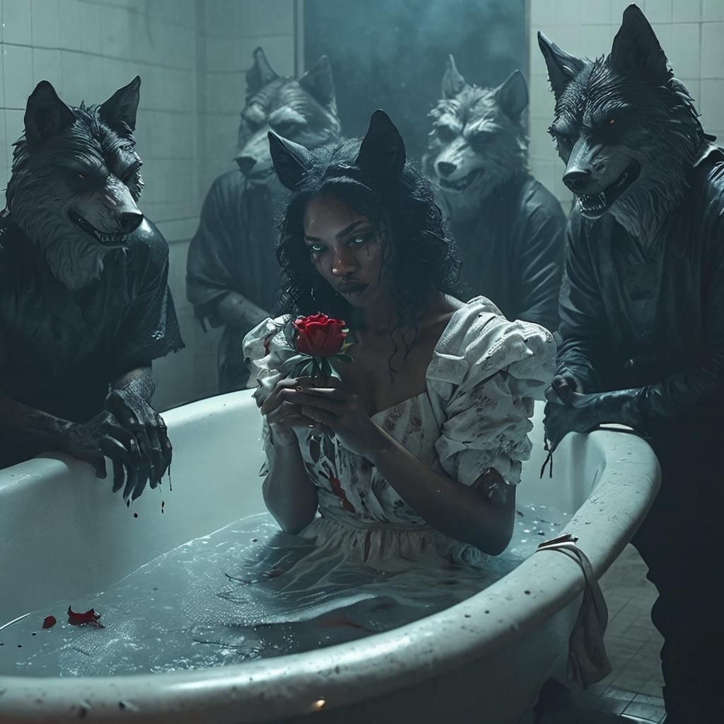 Black Woman with Rose in Dark Hospital Scene