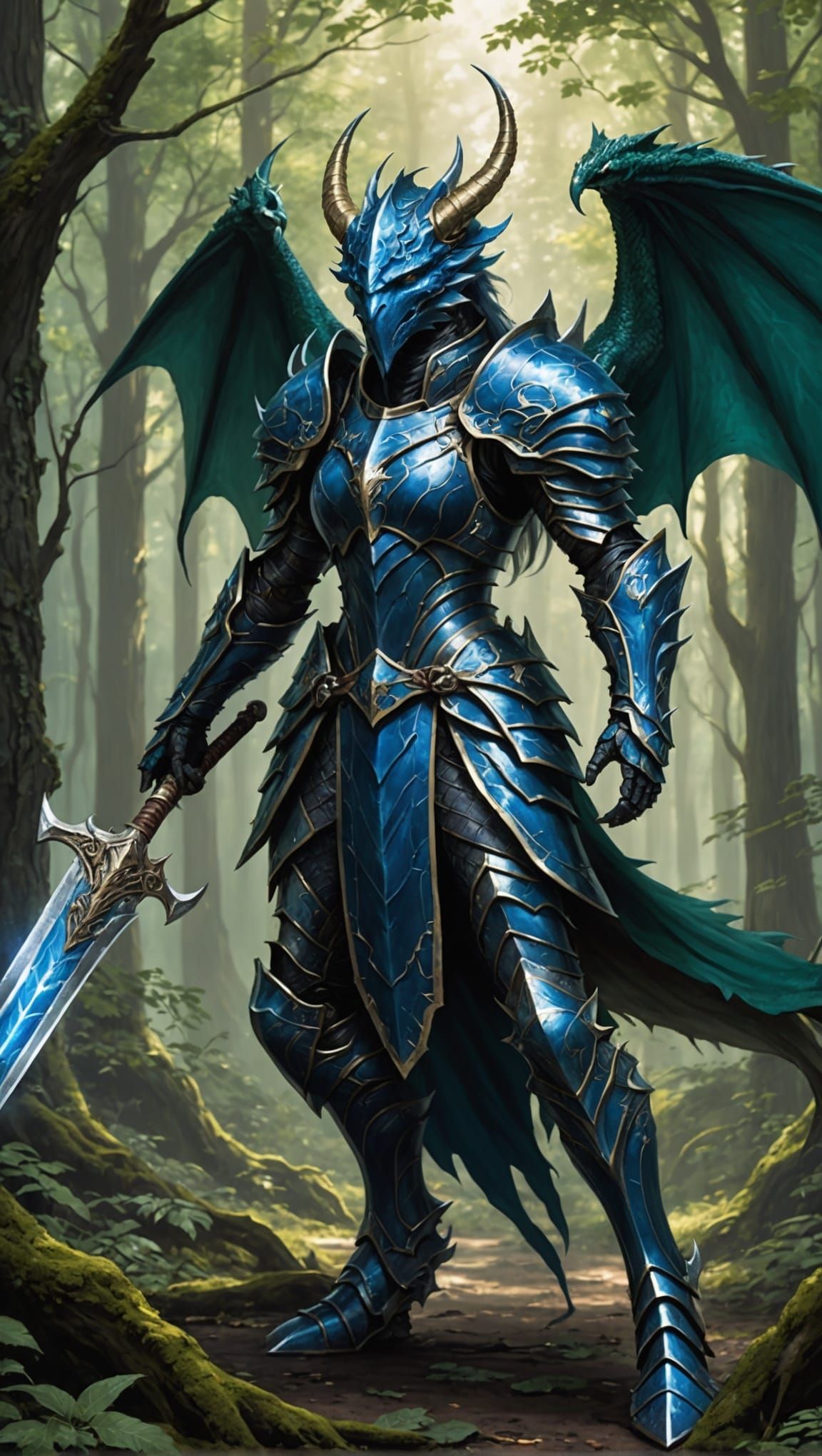 Blue Dragon Paladin in Feywild Forest