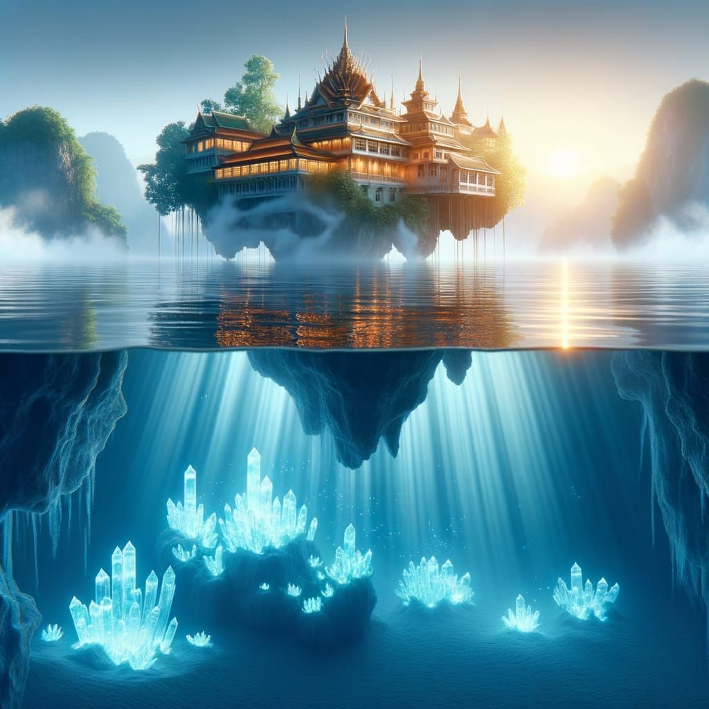 Floating Monastery Merges with Crystal Cave