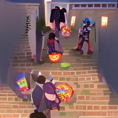 Children Trick-or-Treating on Halloween Night