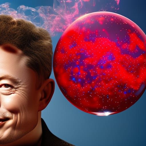 Hyper realistic beautiful Elon Musk as a Bubble Boy smoking with cosmic energy, cracked fractal effect, photorealistic C...