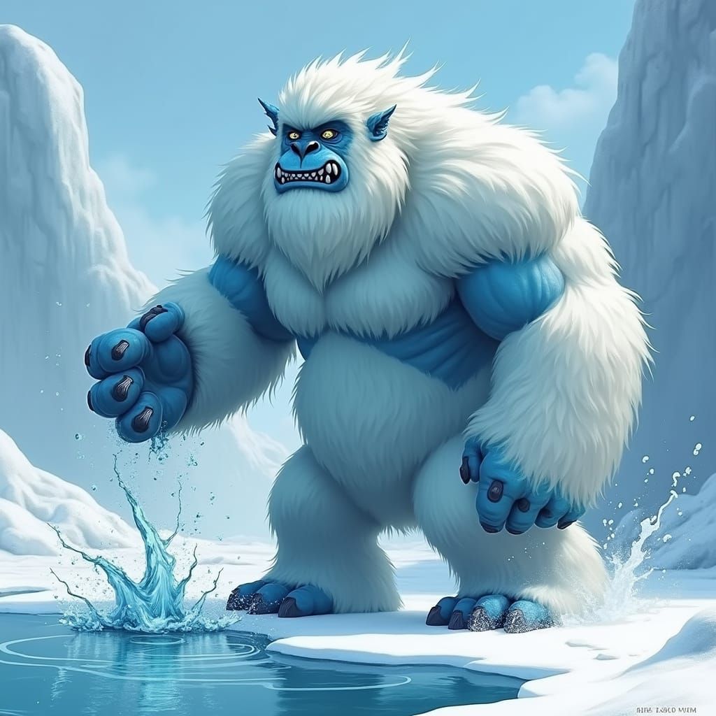 Blue Yeti Mythical Creature in Icy Landscape