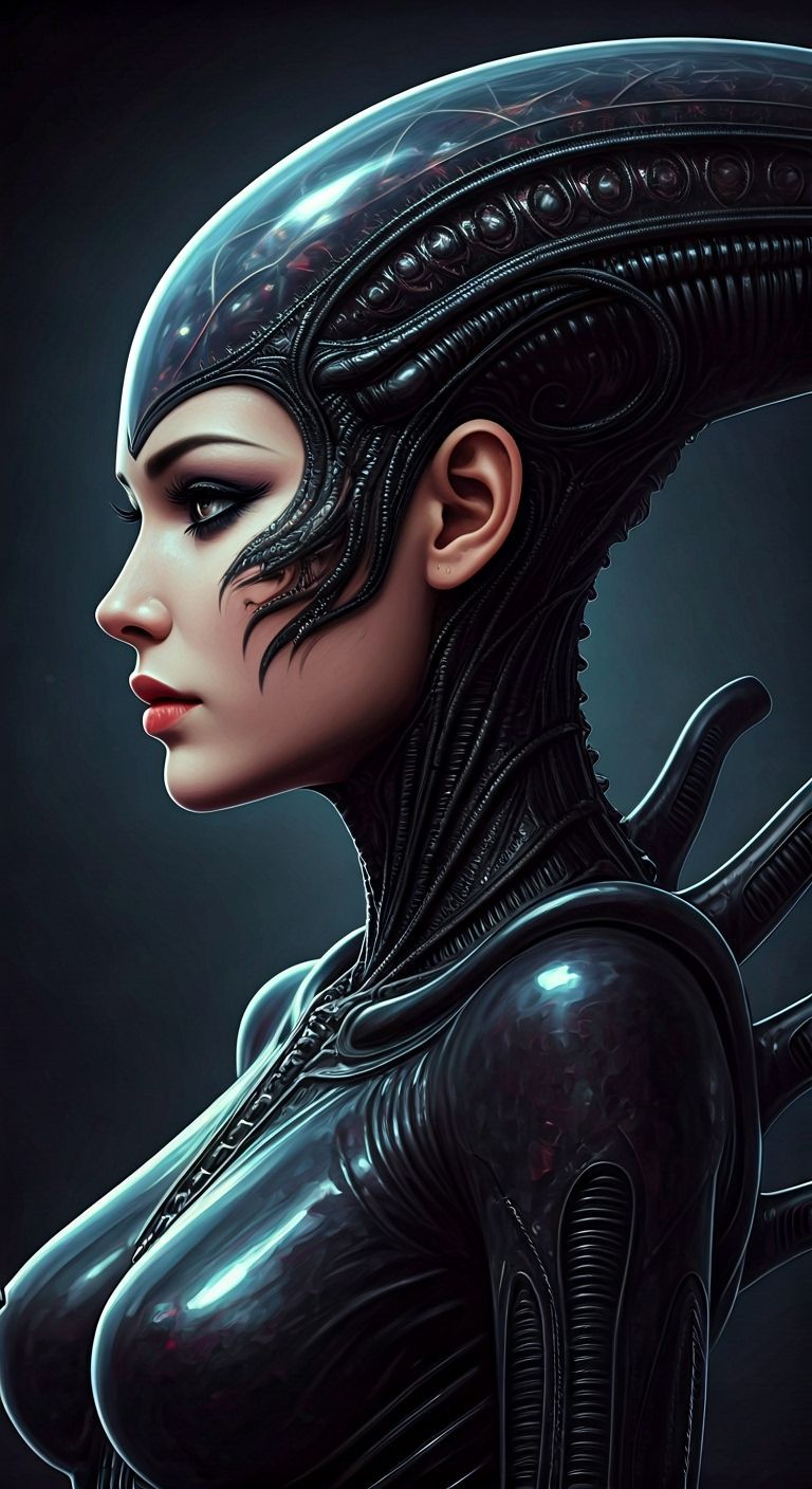 Alien Xenomorph Fusion Portrait of a High-Fashion Woman