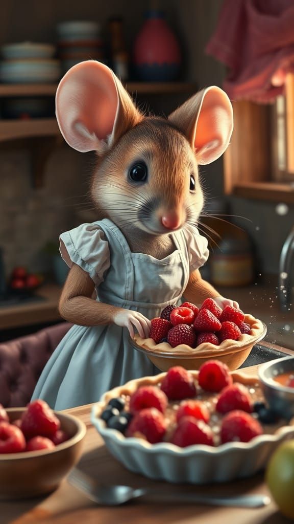 Whimsical Mouse Baker in Cozy Kitchen