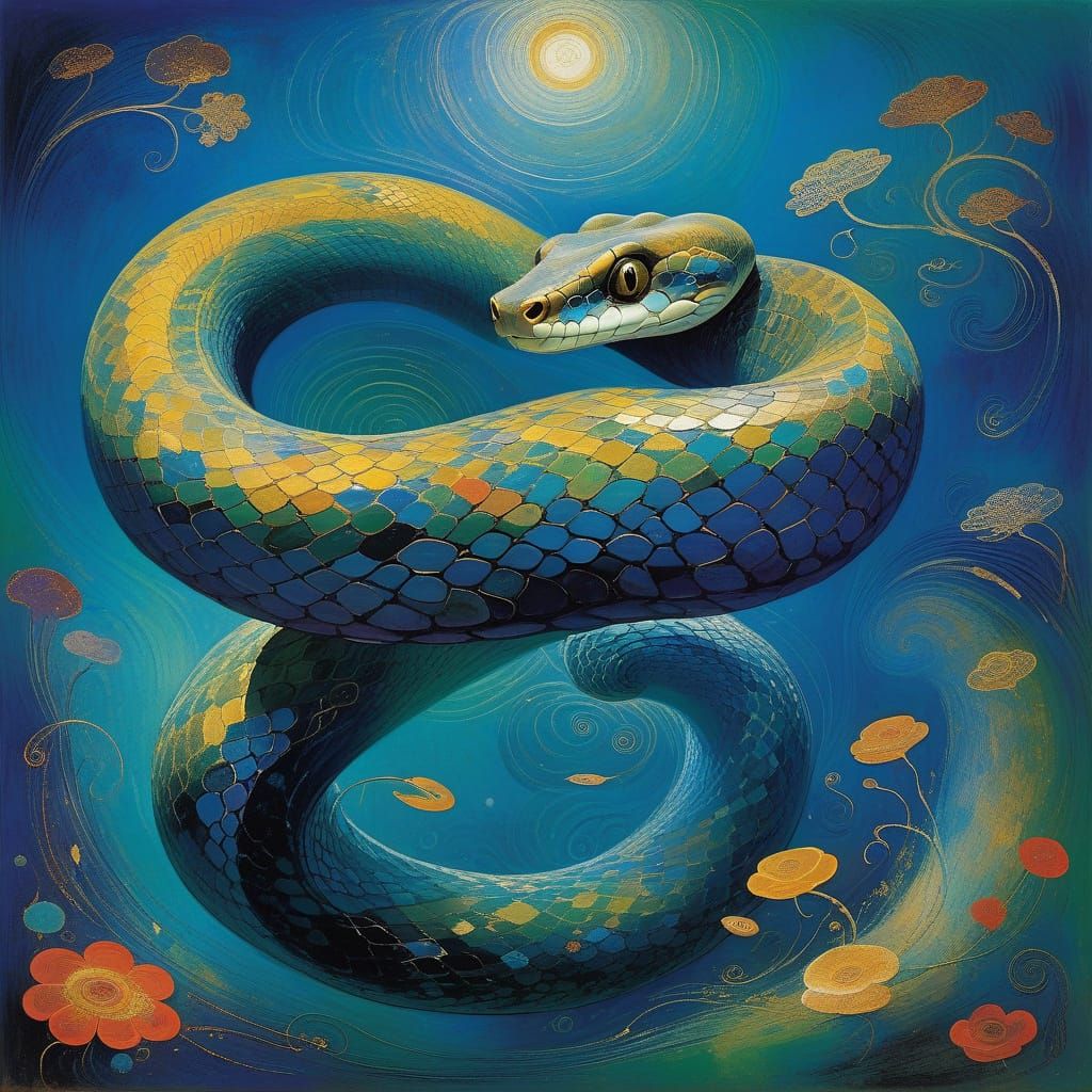 Mythological Serpentine Creature in Symbolist Style