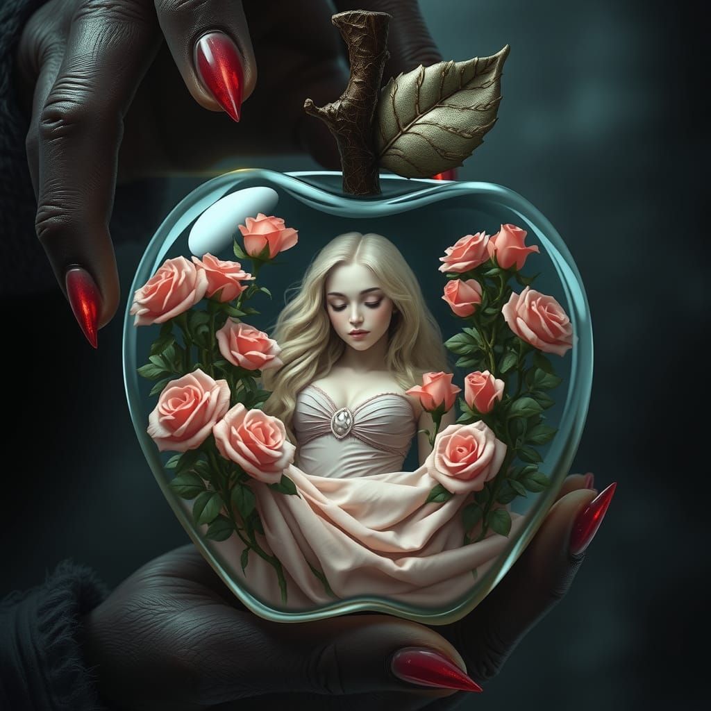 Glass apple with sleeping beauty