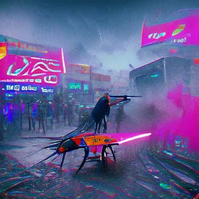 Cyberpunk War Scene in Neon Dystopia
