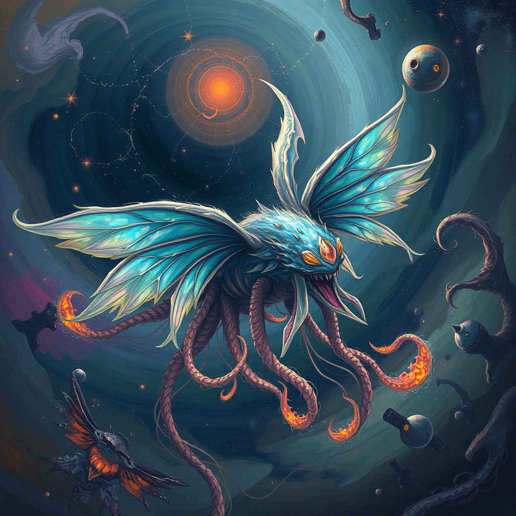 Psychedelic Cosmos: Dreamlike Creature with Ethereal Wings
