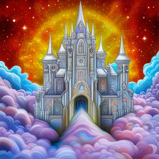 Astral Castle on Cloud: Holographic Illustration