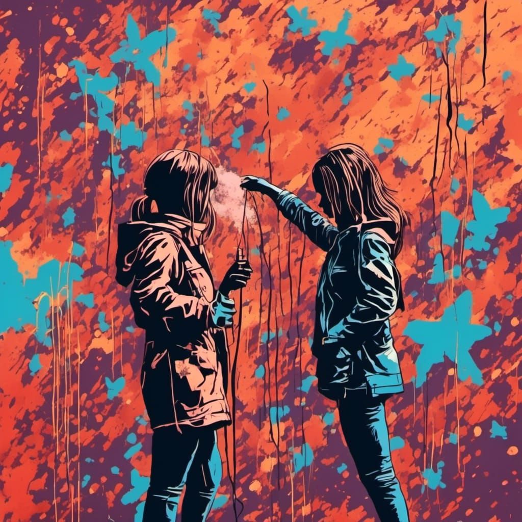 Girl Creates Collage Graffiti Art