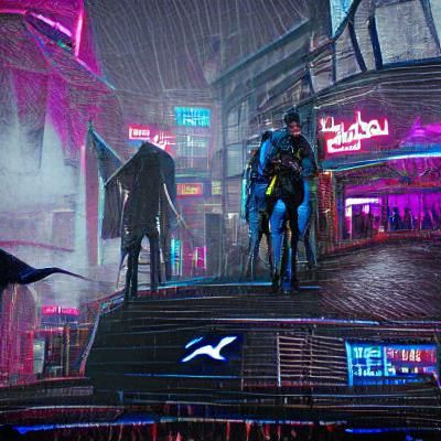 Cyberpunk Nightwing and Batman in Neon Cityscape