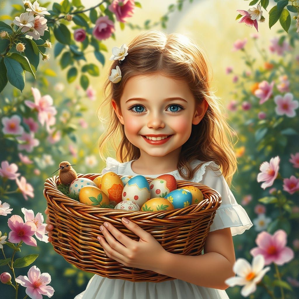 Joyful Young Girl in a Vibrant Garden Oasis